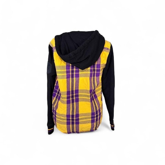 Express Los Angeles Lakers Hoodie Flannel Jacket Yellow Purple Plaid XS Unisex - Picture 3 of 5